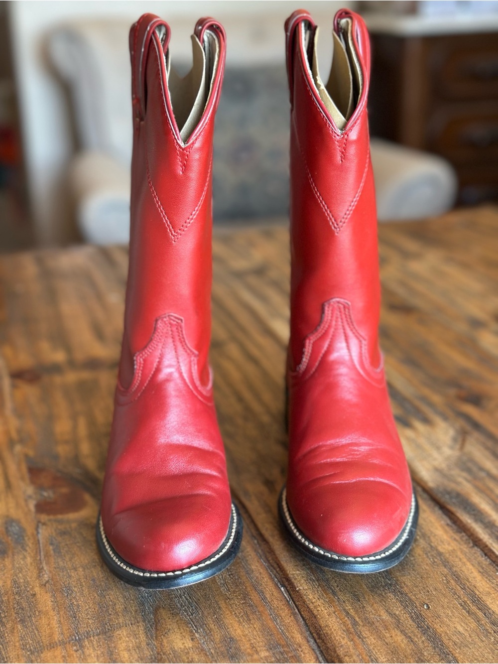 Laredo Red Leather Western Ankle Boots